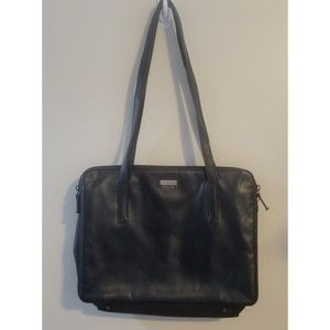 Leather Perlina New York Carryall Shoulder Bag Tote Purse Black Zip Around